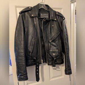 Vintage Black Leather Motorcycle Jacket Size 42